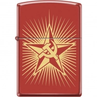Зажигалка ZIPPO Серп и Молот на Звезде, латунь/сталь с покрытием Red Matte, красная, 36x12x56 мм купить в Алмате